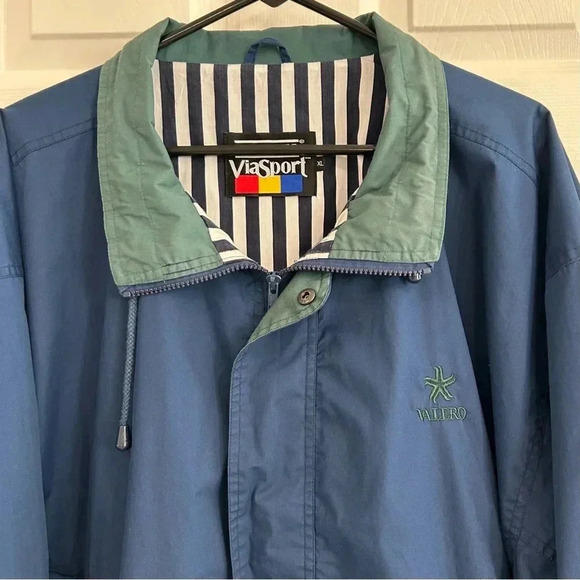 VTG 90s Hartwell Via Sport Blue Green Collar Zip Up Jacket Men XL Valero Logo - Picture 7 of 15